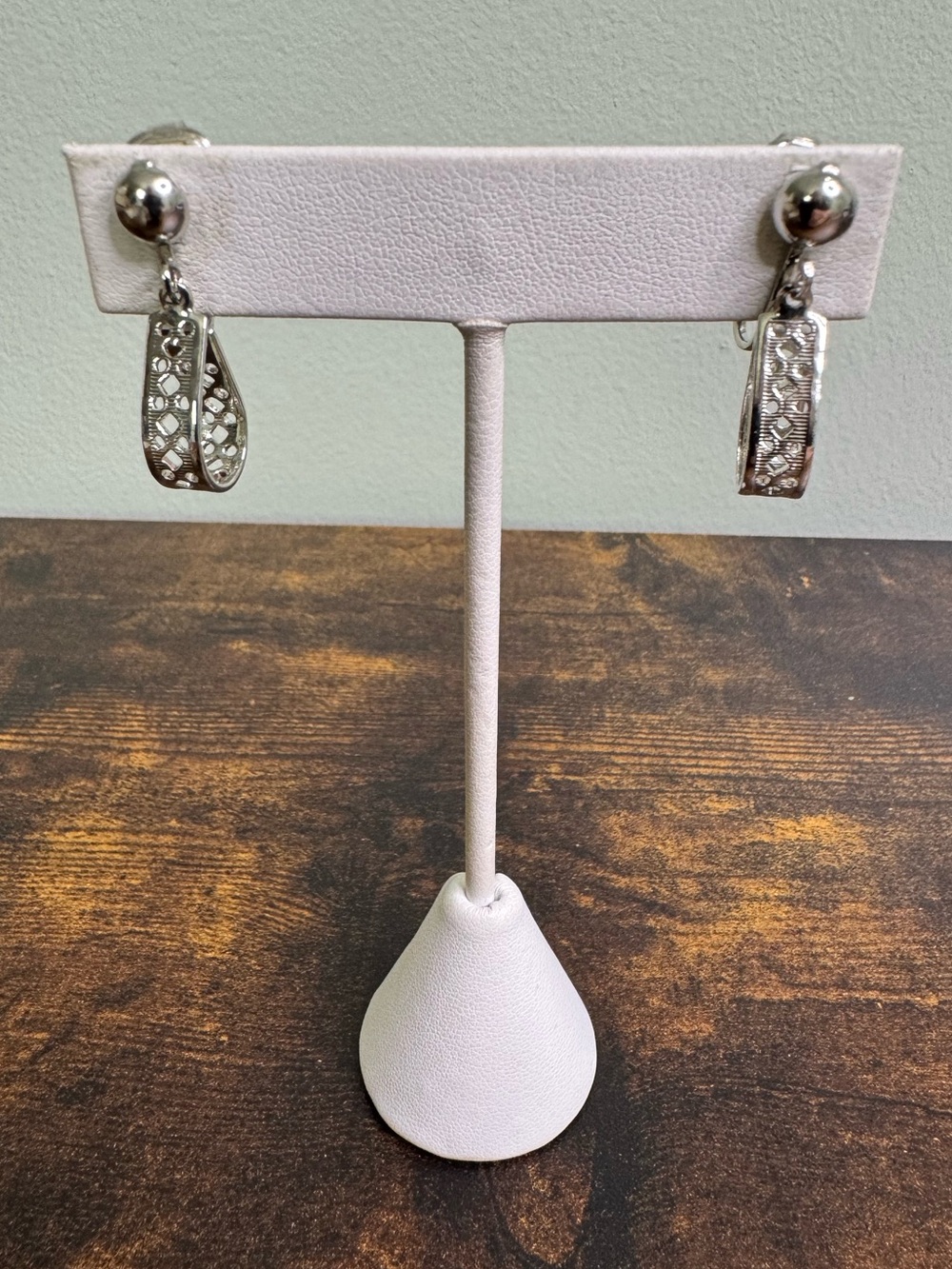 4/$20 Vintage Silver Tone Filigree Drop Clip- On Earrings - Retro